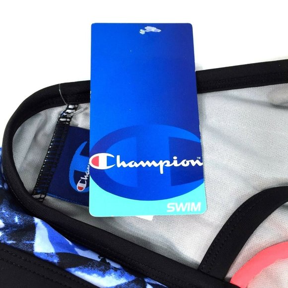 Champion Diamonds In The Rough Cross Back Swim Bra Top Size Large Blue Black - Picture 9 of 9